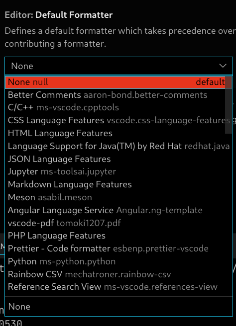 Available Formatters in VSCode